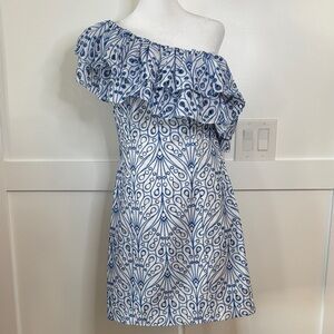 Lilly Pulitzer Sundea One Shoulder Eyelet Ruffle Dress Blue White Size 4